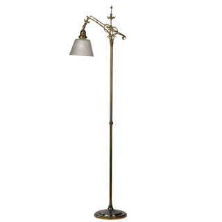 Vintage French Frosted Glass Shade Embossed Bird Motif Bridge Floor Lamp For Sale