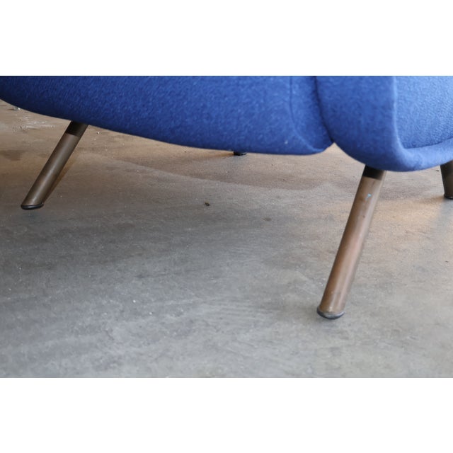Blue Pair of Early 1st Edition Lady Chairs by Marco Zanuso for Arflex in Raf Simmons Fabric, Italy, 1950s For Sale - Image 8 of 13