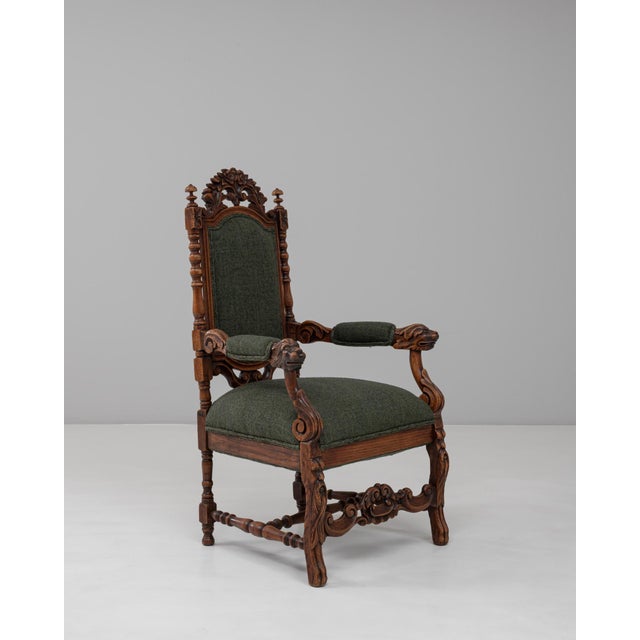1900s French Baroque Revival Oak Armchair with Upholstered Cushions For Sale In Greensboro - Image 6 of 18