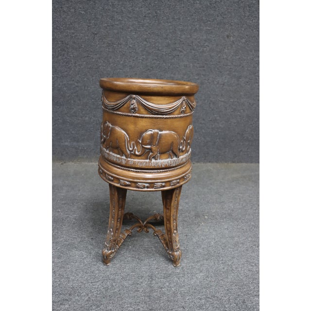 Metal Maitland Smith Attributed Elephant Motif Metal Planter on Tripod Base For Sale - Image 7 of 9