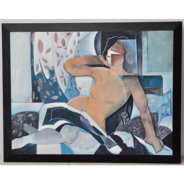 Vintage Cubist Mixed Media Reclining Nude C.1980s For Sale - Image 9 of 9