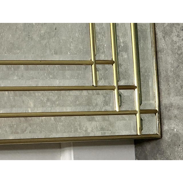 Hollywood Regency Large Brass Beveled Facet Cut Rectangular Mirror, 1980s For Sale - Image 3 of 13
