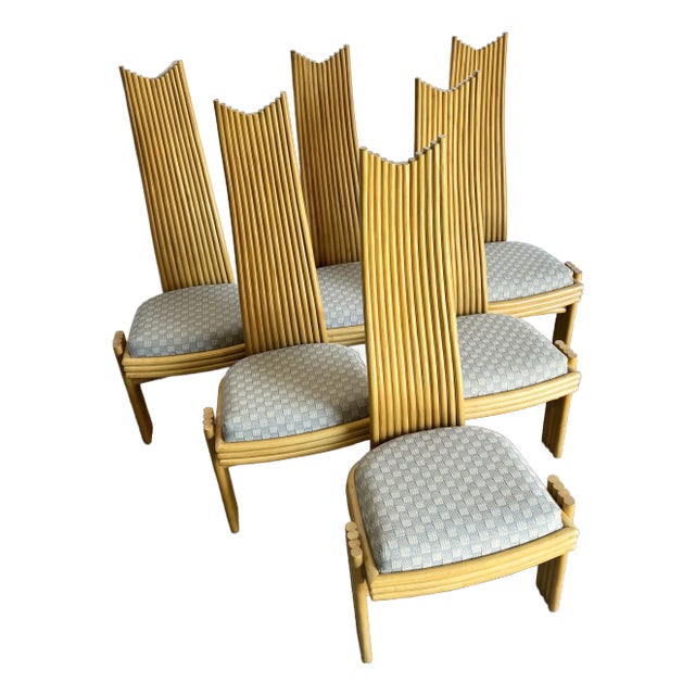 Coastal Boho Rattan High Back Dining Chairs - Set of 6 For Sale