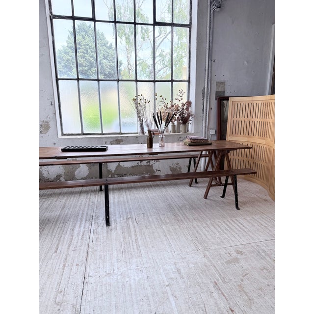 Trestle Farm Table and Benches, 1950s, Set of 3 For Sale - Image 15 of 18