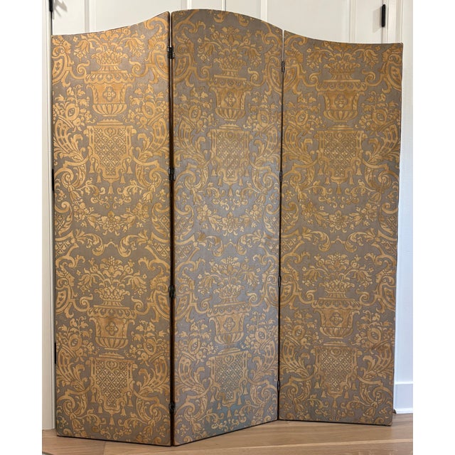 Vintage Fortuny 'Carnavalet' Three Panel Double Sided Screen / Double Sided Room Divider For Sale - Image 15 of 18