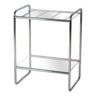 Small Vintage Bauhaus Table in Chrome-Plated Tubular Steel and Glass, Czech, 1930s For Sale