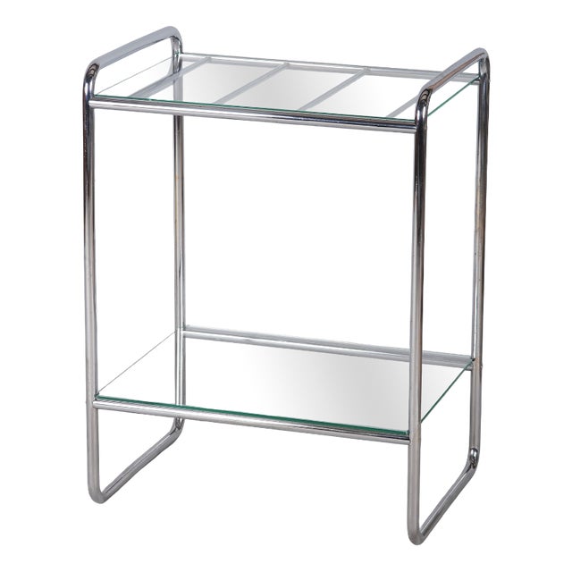 Small Vintage Bauhaus Table in Chrome-Plated Tubular Steel and Glass, Czech, 1930s For Sale