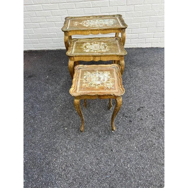 Set of 3 Italian Florentine Gilt Wood Nesting Tables. For Sale In Washington DC - Image 6 of 10