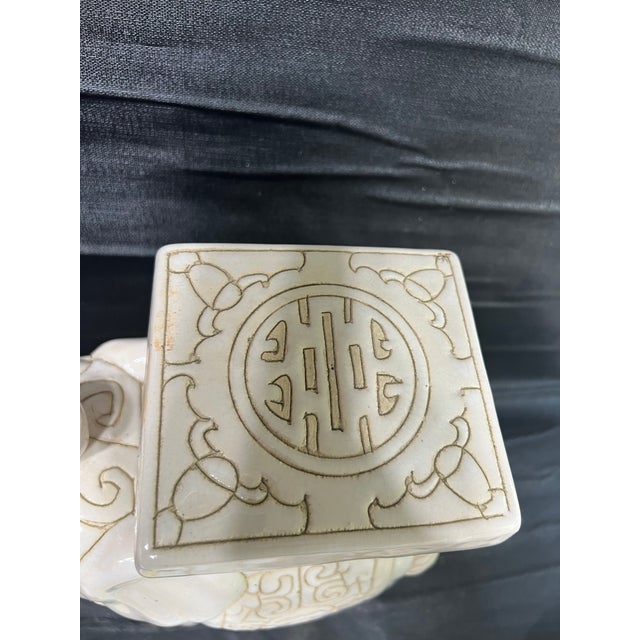 Chinoiserie Vintage Elephant White Ceramic Glazed Stand Planter For Sale - Image 3 of 12