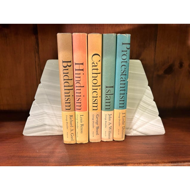 White Mid-Century Onyx Marble Bookends Light Green & White With Etched Sunburst Detail- a Pair For Sale - Image 8 of 10
