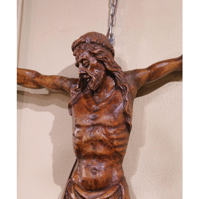 Baroque Mid-17th Century French Baroque Walnut Crucifix Corpus Wall Sculpture For Sale - Image 3 of 15