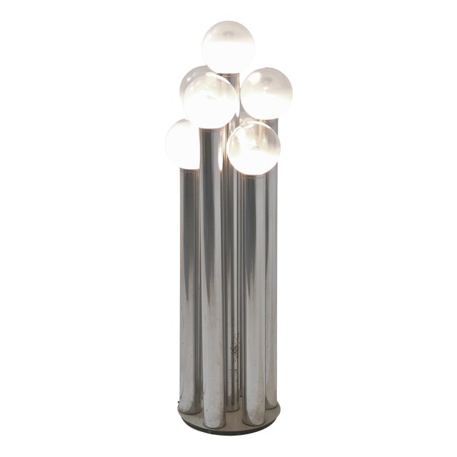 Mid-Century Modern Space Age Floor Lamp in Chromed Metal and Murano Glass by Goffredo Reggiani, Italy, 1970s For Sale
