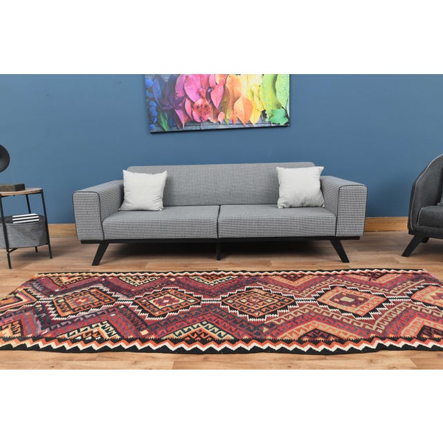 1970s Vintage Turkish Handmade Wool Cotton Red Runner Rug For Sale - Image 9 of 11