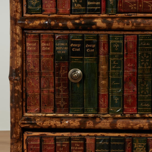 Brown Antique English Bamboo Leather Top Faux Book Chest of Drawers For Sale - Image 8 of 18