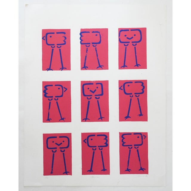 1970s Mid 20th Century Abstract Birds Serigraph For Sale - Image 5 of 7
