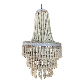 Gray Cream Wooden Beaded Chandelier For Sale