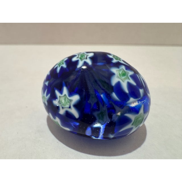 Vintage Murano Art Glass Egg Paperweight Blue Millefiori Aventurine Gold Foil For Sale - Image 4 of 7