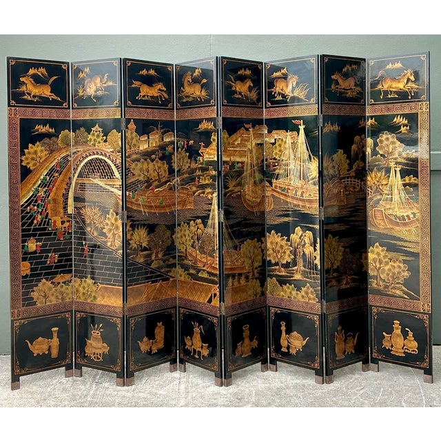 Vintage Asian 8 Panel Coromandel Screen For Sale - Image 12 of 12