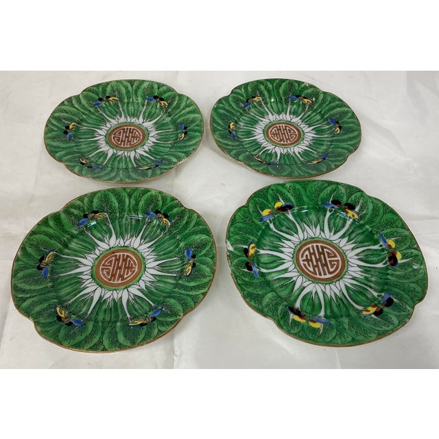 Chinese Set of 4 Antique Chinese Export Porcelain Famille Verte” Boc Choy Leaf” 6”plates For Sale - Image 3 of 12