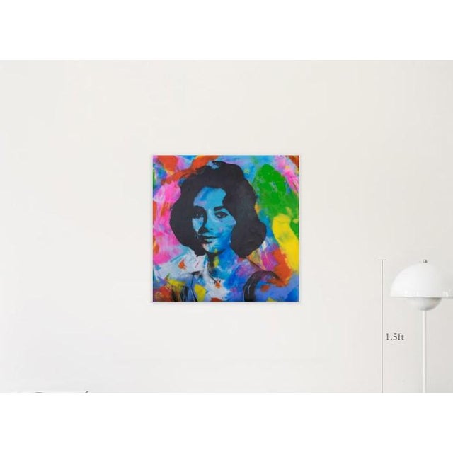 Elizabeth Taylor Pop Art Portrait on Wood. Ready to hang. Artist signature at the back. 24x24 inches.