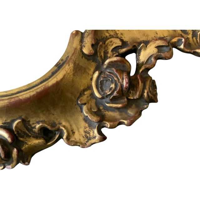 Antique 19th-Century Italian Rococo Revival Hand-Carved Giltwood Wall Mirror c.1850-1890 For Sale - Image 9 of 11