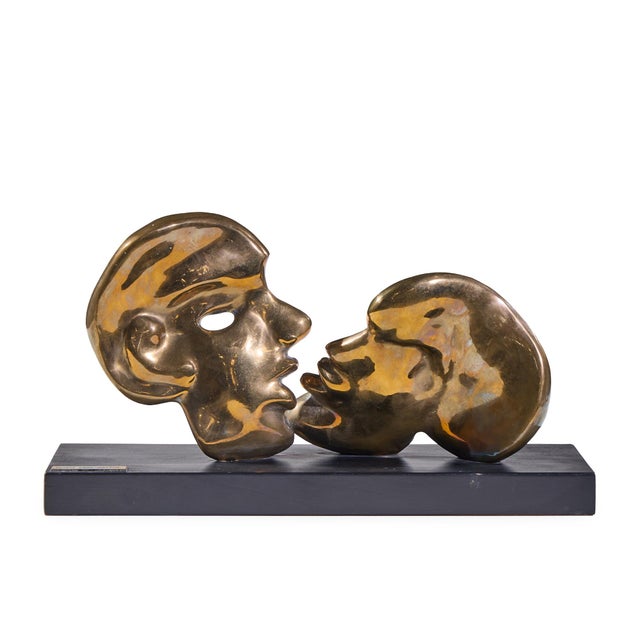 Dorit Levinstein Israeli Two Heads Bronze Sculpture This sculpture measures: 14.5 wide x 4.75 deep x 7.75 inches high...