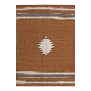1930s Brown Medallion Kilim Antique Turkish Mohair Flat-Weave Rug 4'3" X 6' Wool Carpet For Sale