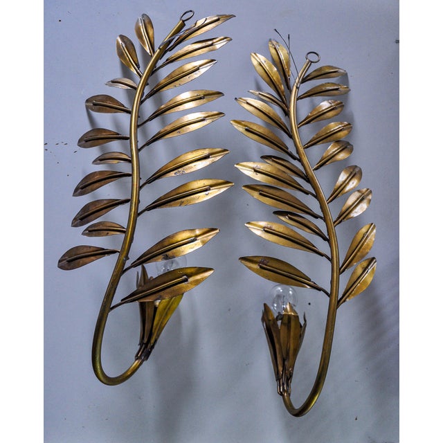 Metal Golden Floral Sconces by Ferro Arte, Spain, 1980s, Set of 2 For Sale - Image 7 of 8
