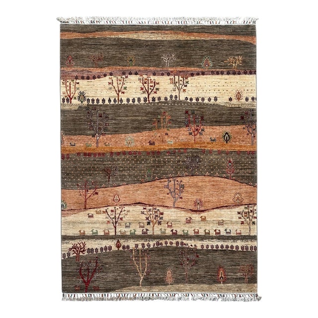 Vintage Persian Gabbeh Wool Landscape Rug – 170x241 Cm For Sale