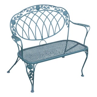 Wrought Iron Outdoor Garden Bench With Rose Motif For Sale