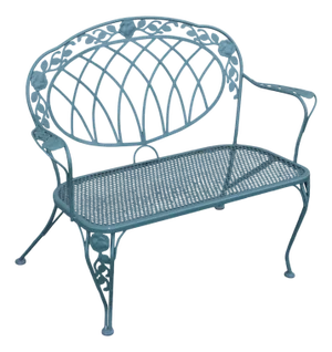 Wrought Iron Outdoor Garden Bench With Rose Motif