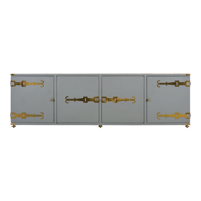 Tommi Parzinger Lacquer Marble Top Sideboard Credenza 10 Ft For Sale