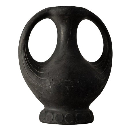 Antique Sculptural Black Lavanite Stone Vase, 1920s For Sale