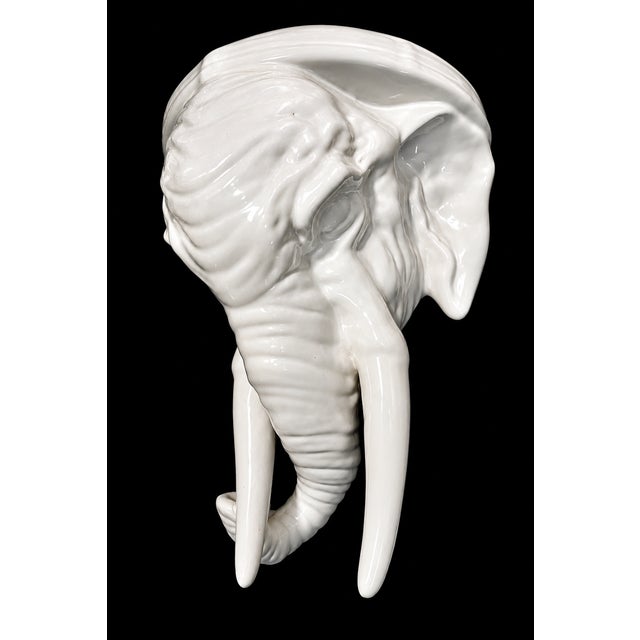 Chinoiserie Mid-Century White Glaze Elephant Head Wall Brackets- A Pair For Sale - Image 3 of 8
