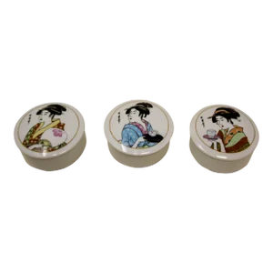 Japanese Porcelain Vintage Trinket Lidded Boxes Set of Three