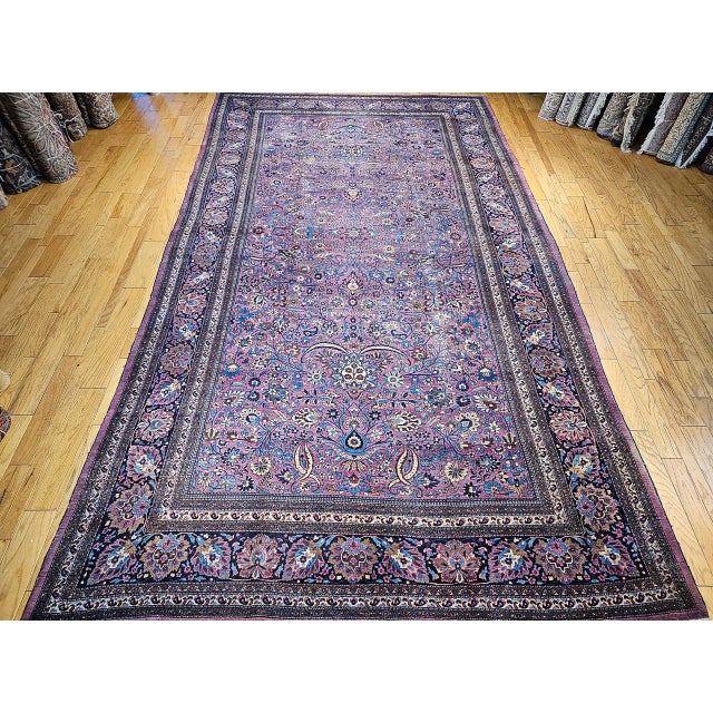 Purple 19th Century Oversized Persian Khorassan Rug, Hand-Knotted Wool, Allover Pattern, Purple & Blue, 11’ X 20’ For Sale - Image 8 of 17