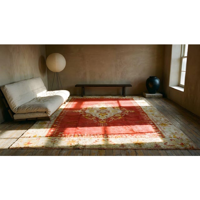 Outstanding Red Color With Medallion and Floral Design Antique Turkish Angora Oushak Rug For Sale - Image 13 of 15