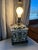 Ceramic lamp base with a green and white acanthus/urn motif, inspired by Italian Renaissance or Neoclassical designs •...