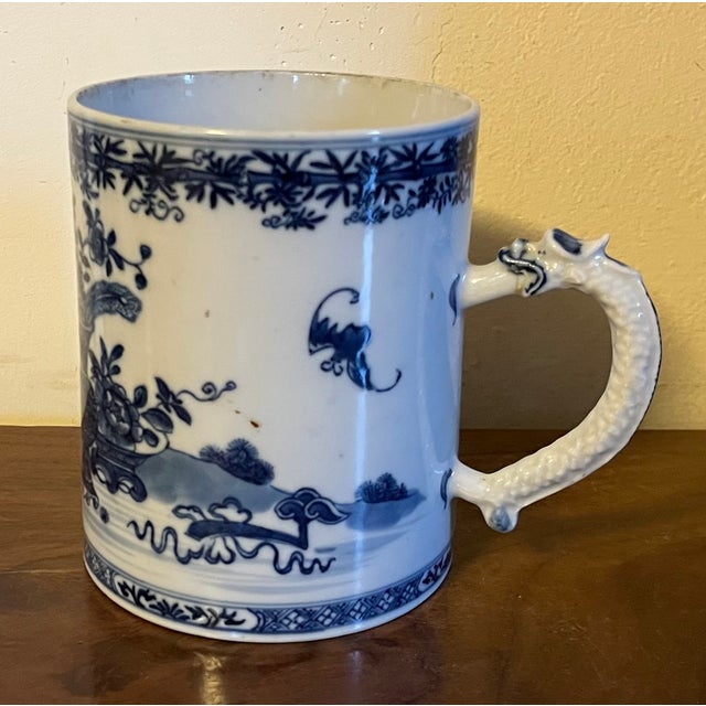 Large Antique 18th Century Chinese Export Blue & White Porcelain Tankard Mug For Sale - Image 9 of 11