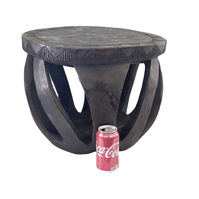 Superb hand-carved stool and table in one, crafted from a single piece of heavy solid wood by the Baga people of Guinea-...