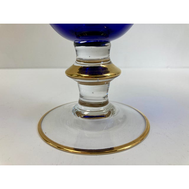 Glass Vintage Horchow 24Kt Gold Cobalt Blue Crystal Wine/Water Glass Goblets - Set of 4 For Sale - Image 7 of 12