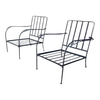 A Pair of Mid 20th Century Modern Vintage Wrought Iron Outdoor Chairs. For Sale