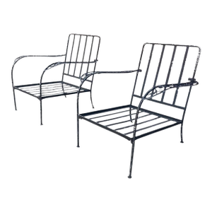 A Pair of Mid 20th Century Modern Vintage Wrought Iron Outdoor Chairs.