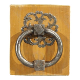 Antique French Door Knocker Pull With Pierced Backplate For Sale
