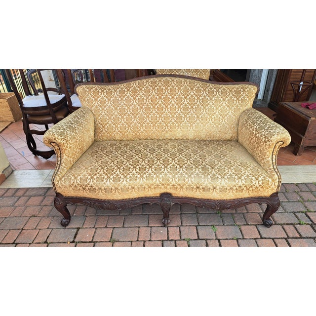 Cream Louis XV English Sofa in Mahogany & Upholstery, 1800s For Sale - Image 8 of 8