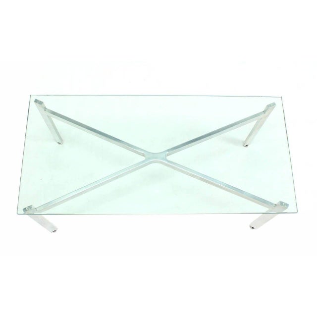 Harry Bertoia Pair of Rectangular Crome X Base 3/4" Glass Tops Coffee Side End Tables Stands For Sale - Image 4 of 9