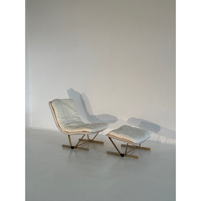 Set of Lounge Chair & Ottoman in Cream, 1980s For Sale - Image 12 of 14