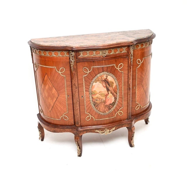 Antique French Marble Top Painted Cabinet, 1920s For Sale - Image 15 of 15