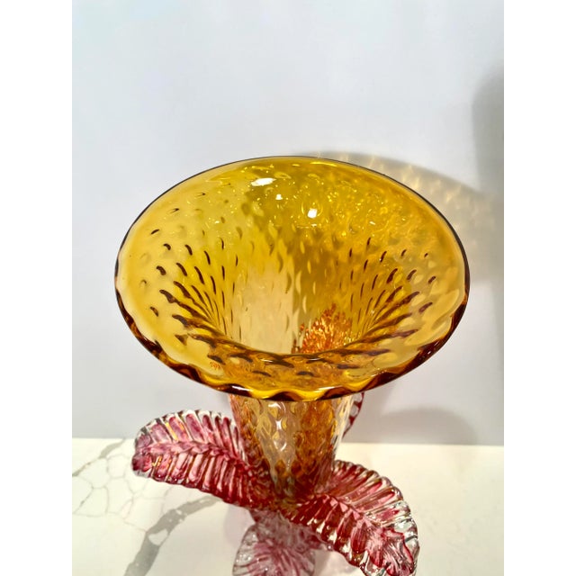 Yellow and Pink Vintage Art Glass Epergne For Sale - Image 4 of 10