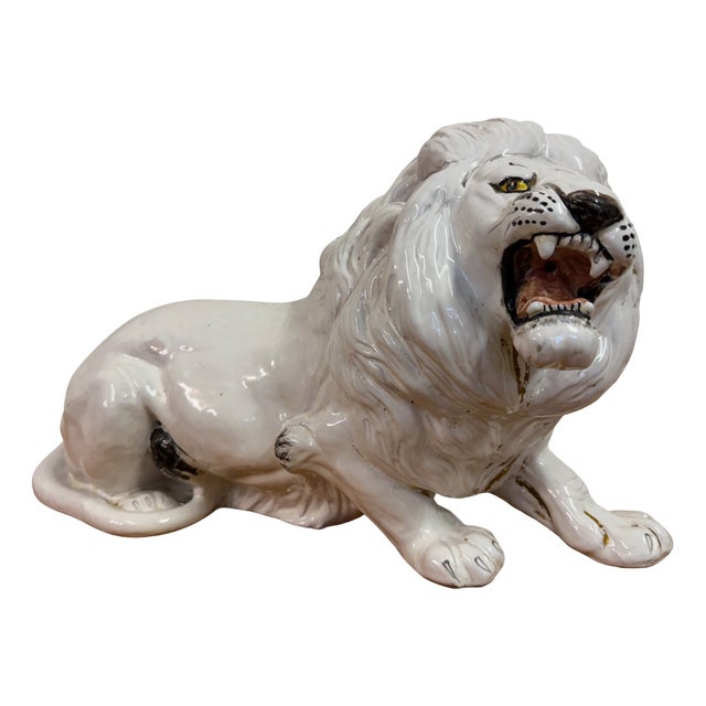 Vintage Italian Glazed Ceramic Lion, 1970s For Sale
